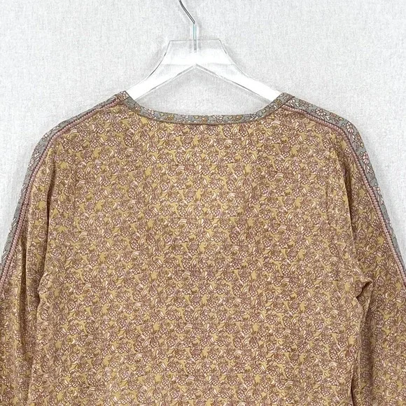 CALYPSO ST. BARTH Shirt Womens Small Gold Brown Printed Silk Long Sleeve Tunic - Picture 6 of 16